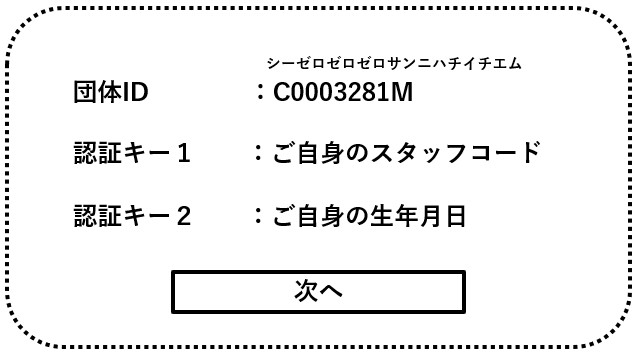 団体ID・認証キー入力画面